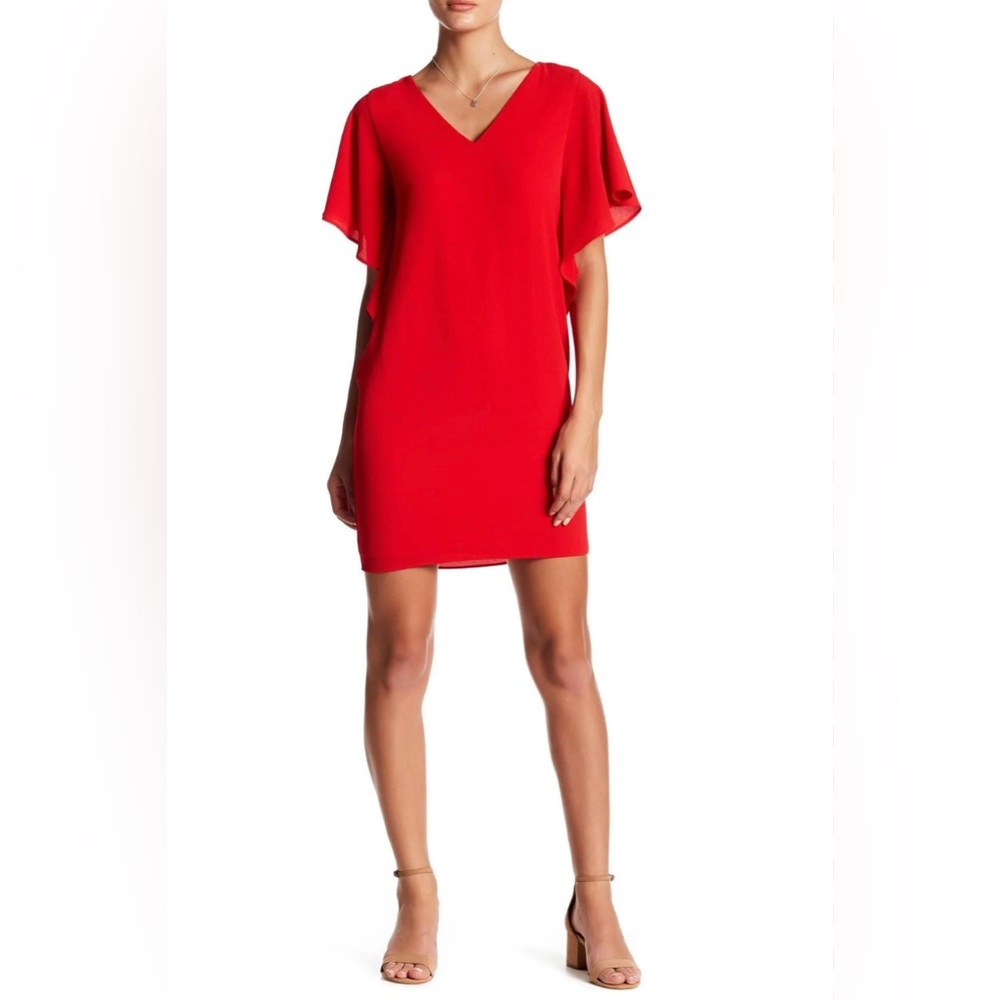 Eliza J Crepe flutter sleeve tie back red dress